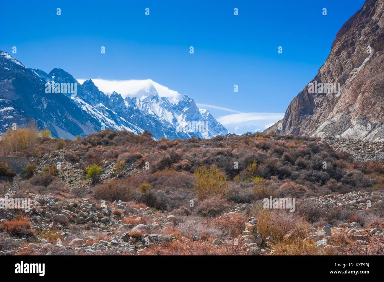 Beuatiful landscape of Northern Pakistan. Passu region. Karakorum mountains in Pakistan. Stock Photo