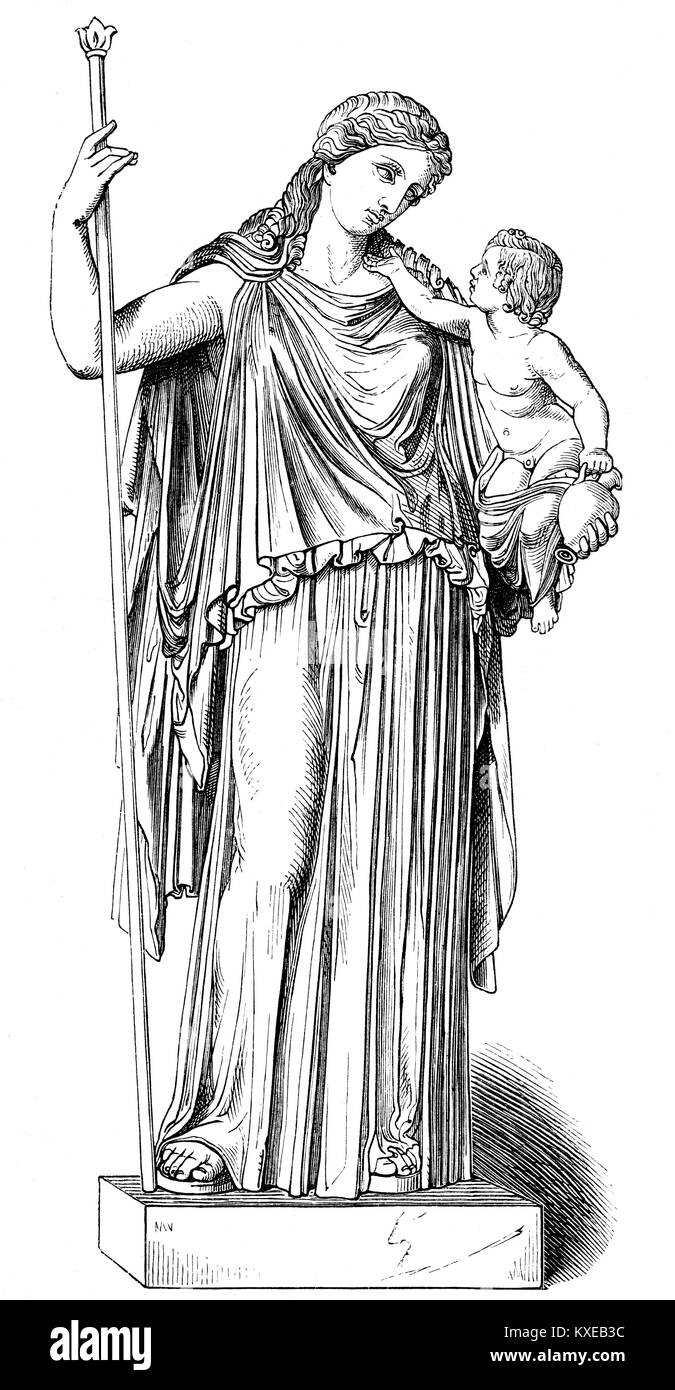 Statue of Eirene, the personification of peace, with the infant Ploutos Stock Photo