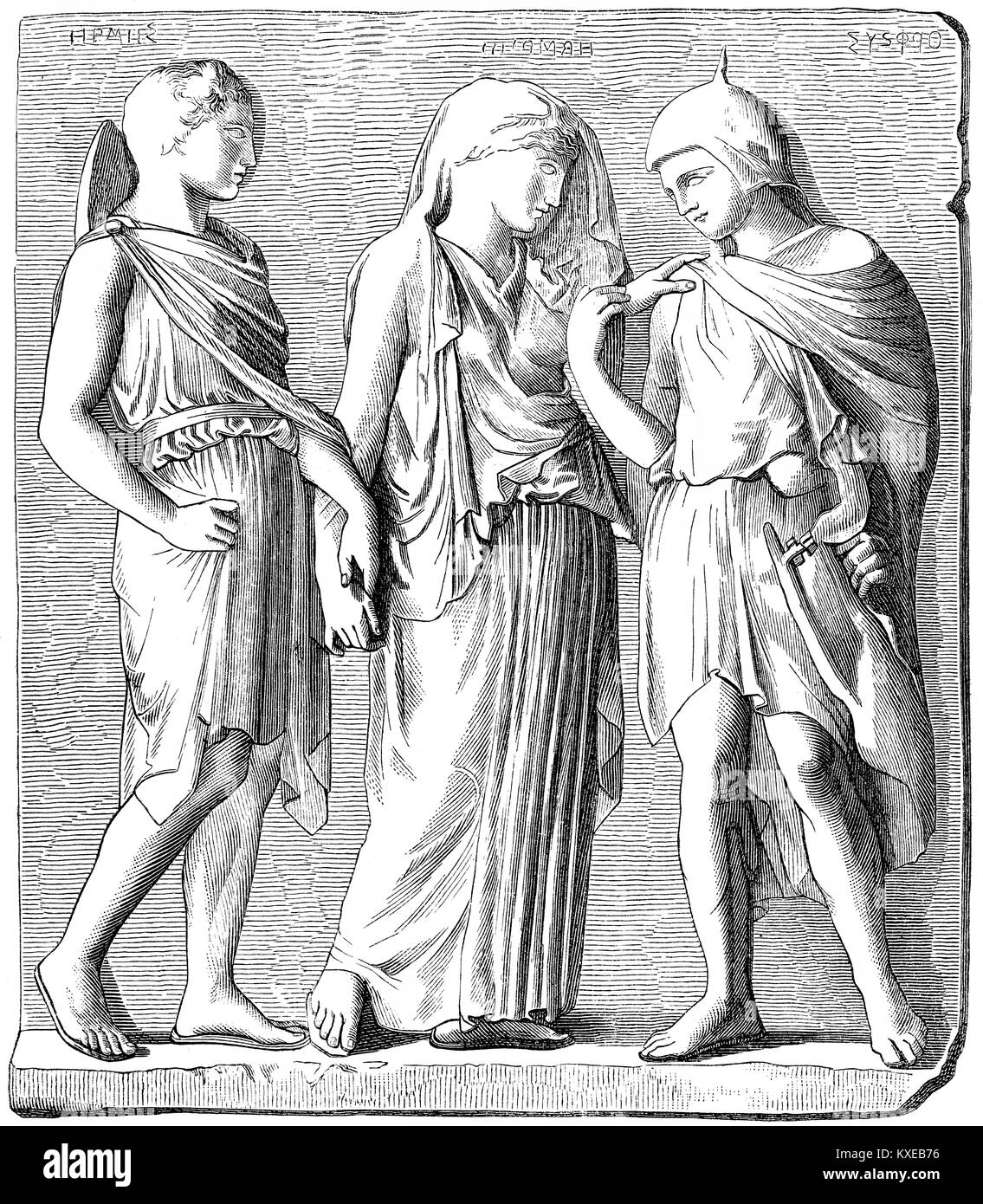 Hermes, Eurydice and Orpheus, Greek mythology Stock Photo