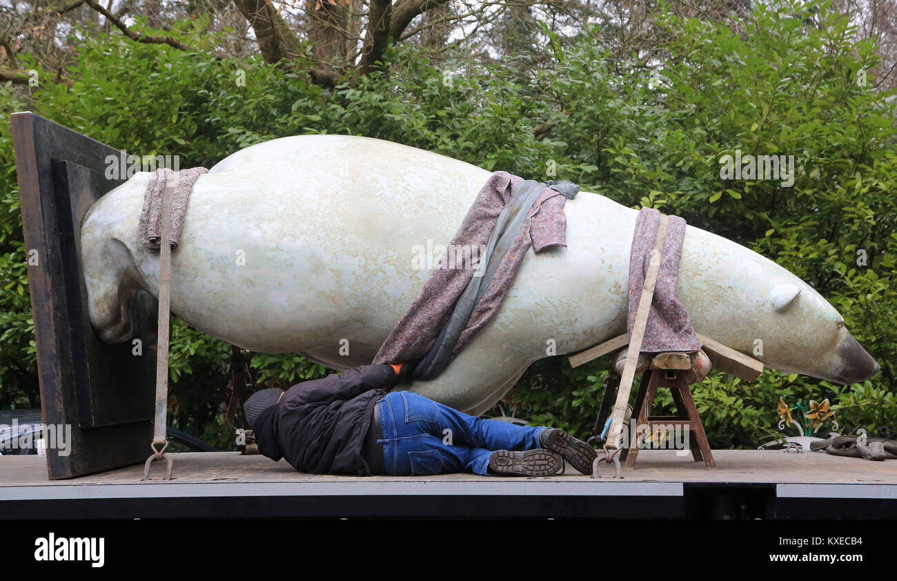 Boris, a 12 ft, 700 kg bronze polar bear based on the largest polar