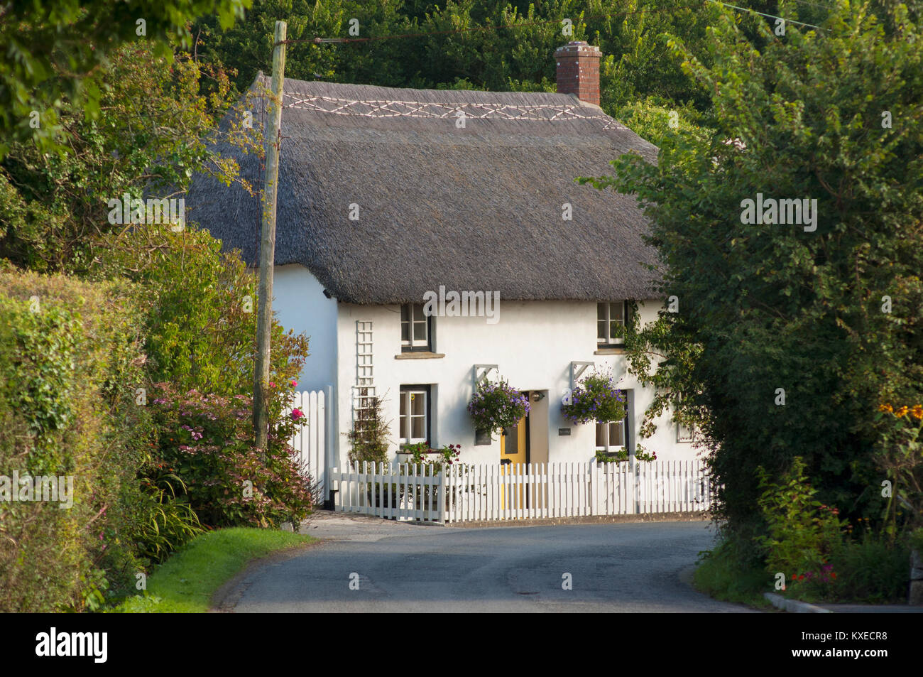 Thatched cottage white picket fence hi-res stock photography and images ...