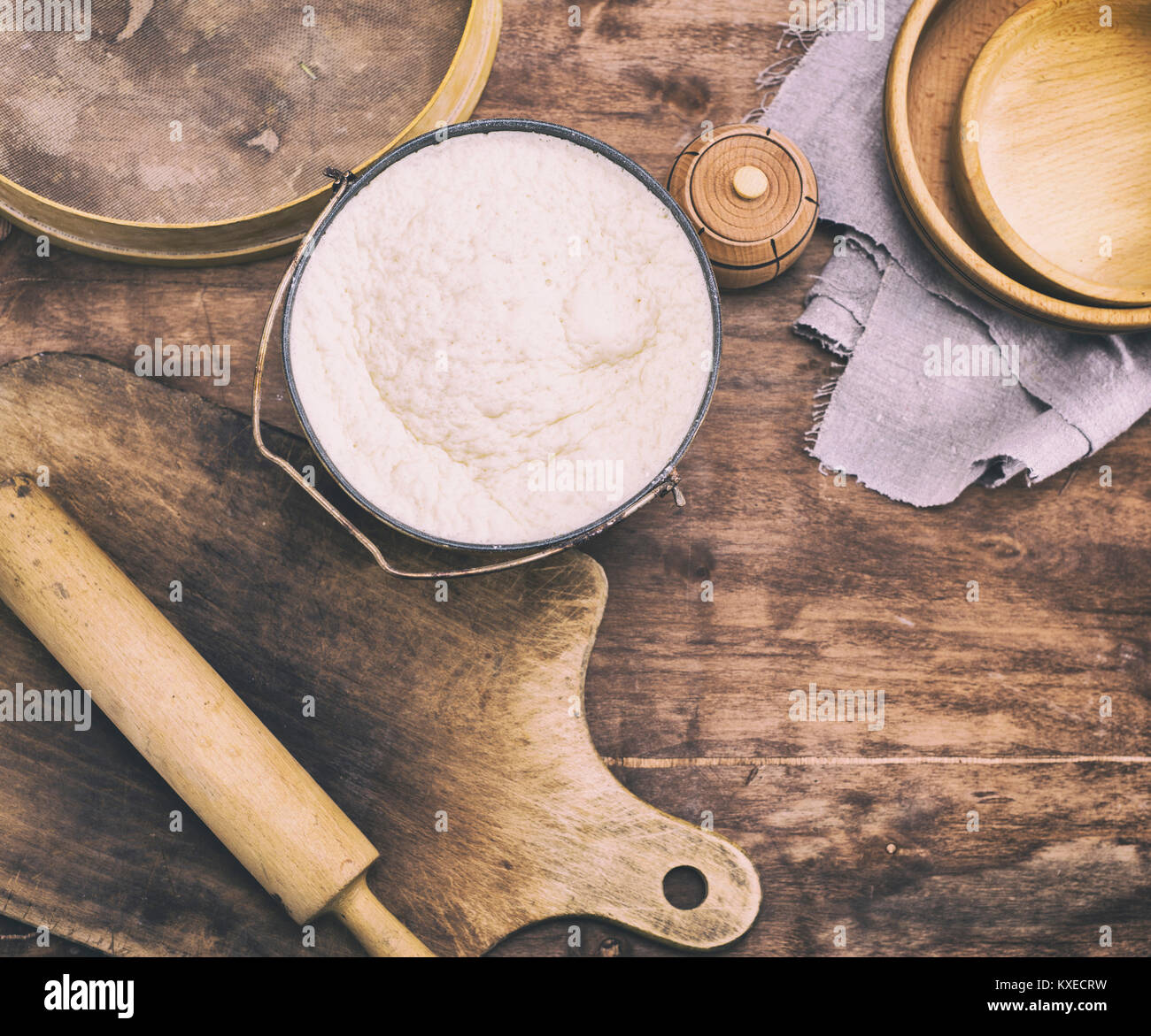 yeast dough made from wheat flour, vintage toning Stock Photo Alamy