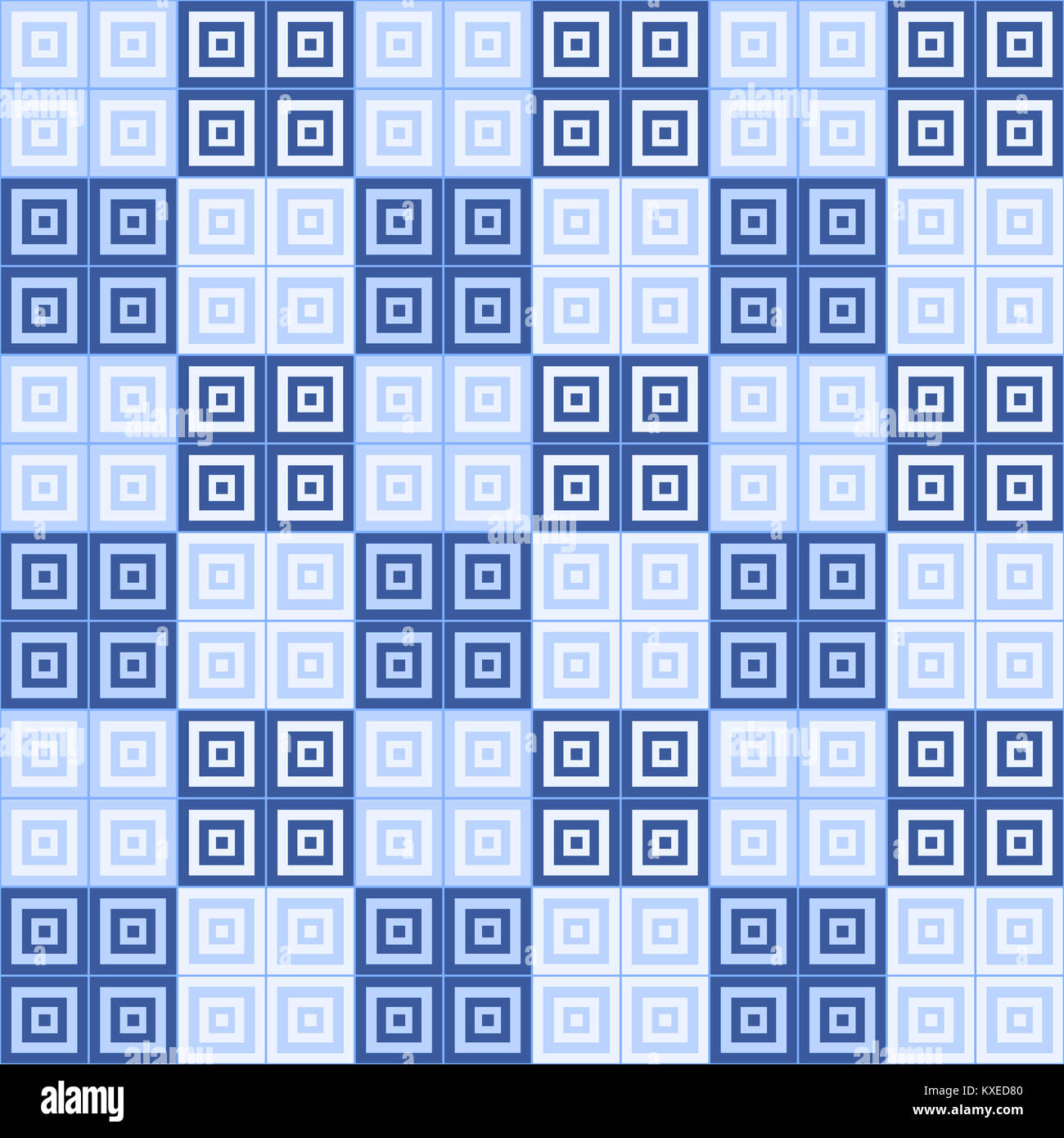 blue and dark bue squares inside squares cube pattern background wallpaper Stock Photo