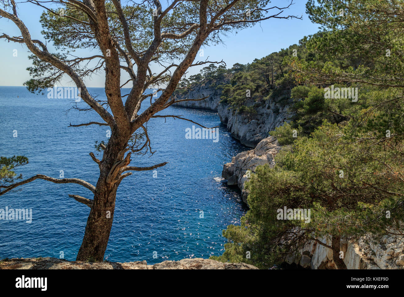 View of Mediterranean Sea at the entrance to Calanques de Port-Miou, Cassis, France Stock Photo