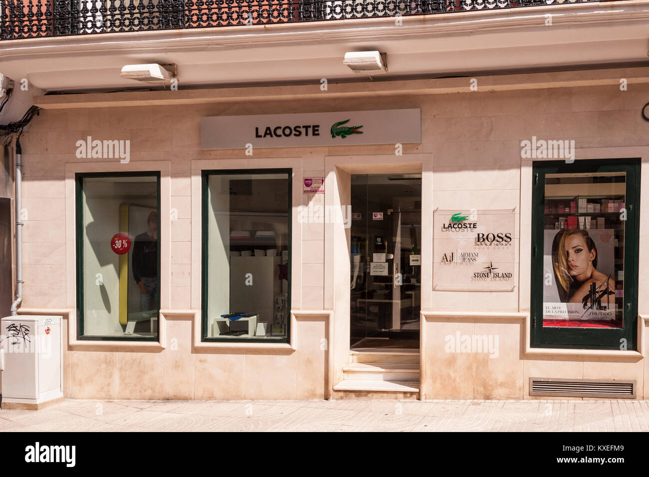 The Lacoste shop store in Mahon , Menorca , Balearic Islands , Spain Stock Photo