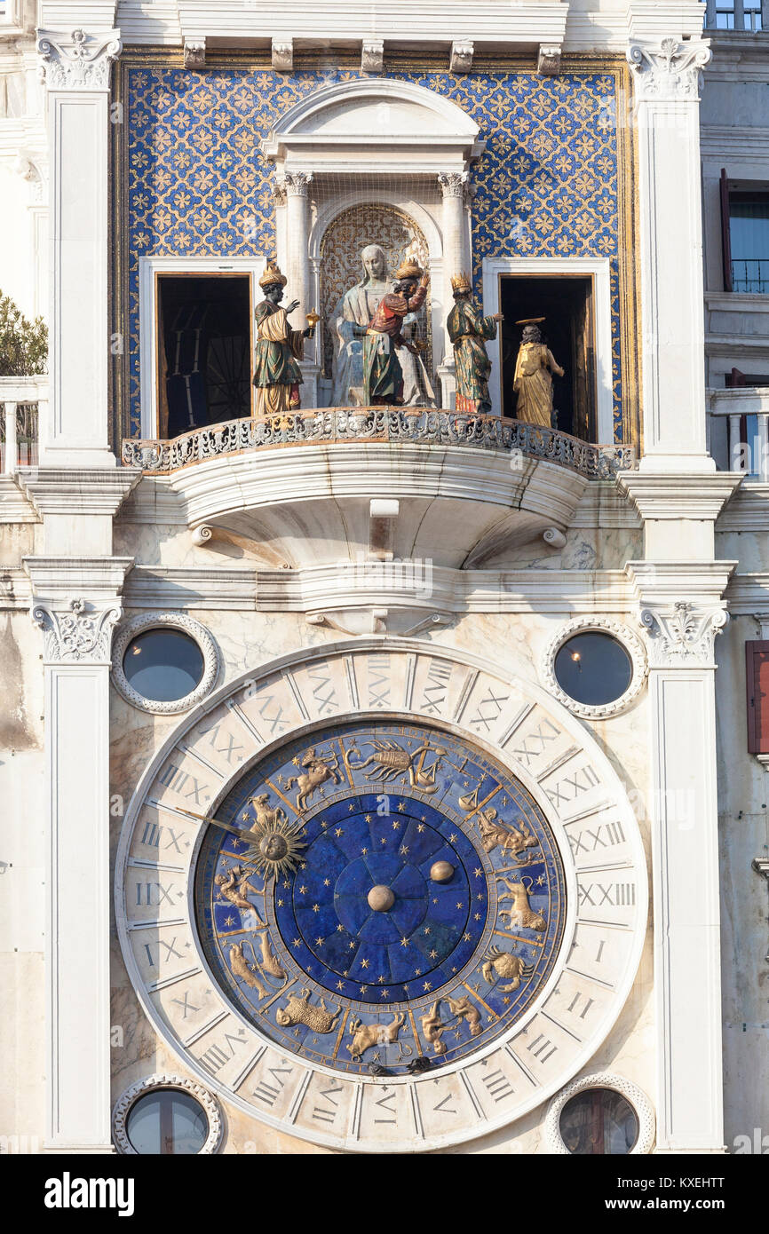 The Clock Tower in Venice, Italy at Epiphany with the mechanical