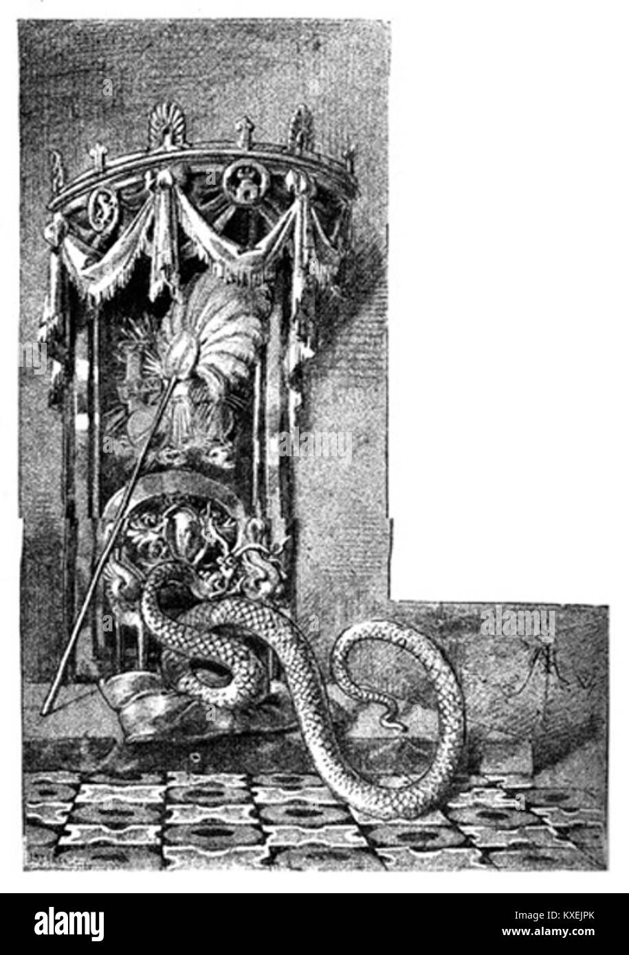 Alegoría de la anarquía con forma de serpiente. Ilustración de 'La segunda casaca' de Galdós Stock Photo