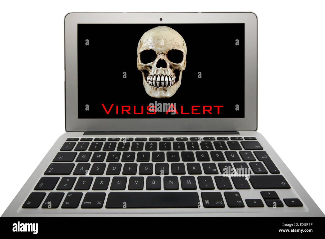 Strangle A Computer Laptop with skull on the screen,symbol image of computer viruses ...
