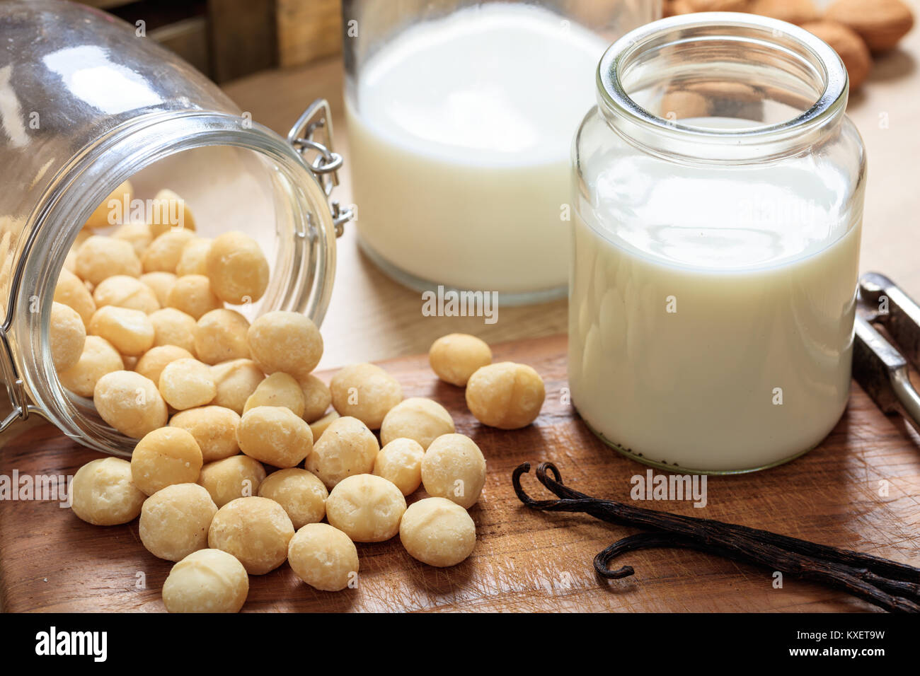 milk-from-macadamia-nuts-on-a-wooden-surface-KXET9W.jpg