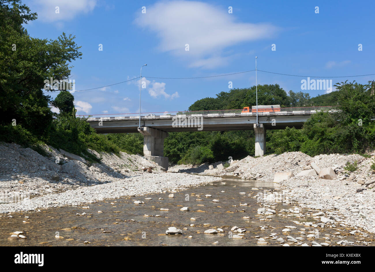 Road bridge over the river Dede in the village of Dederkoy, Tuapse district, Krasnodar Region, Russia Stock Photo