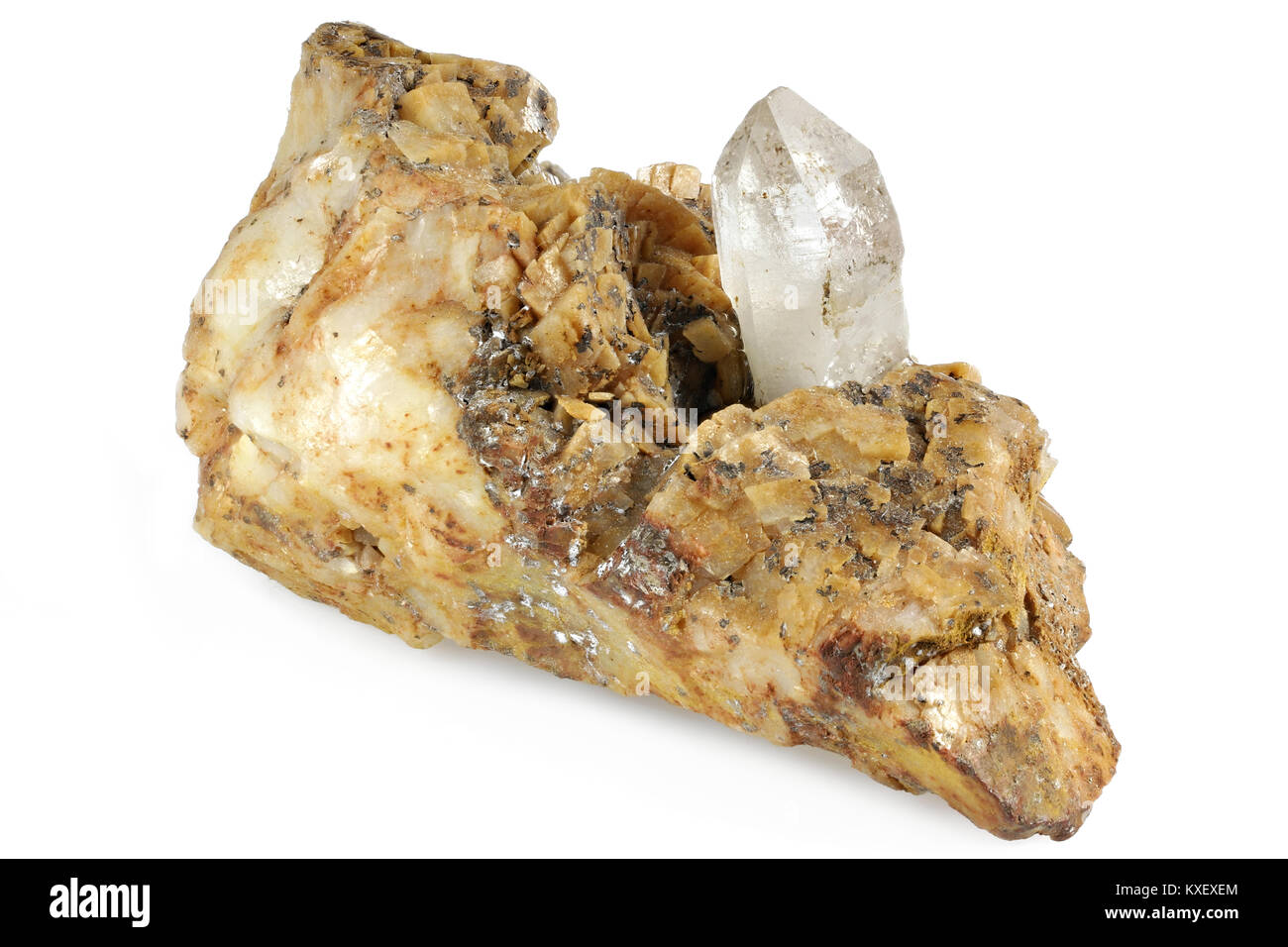 rock crystal on dolomite from Styria/ Austria isolated on white background Stock Photo