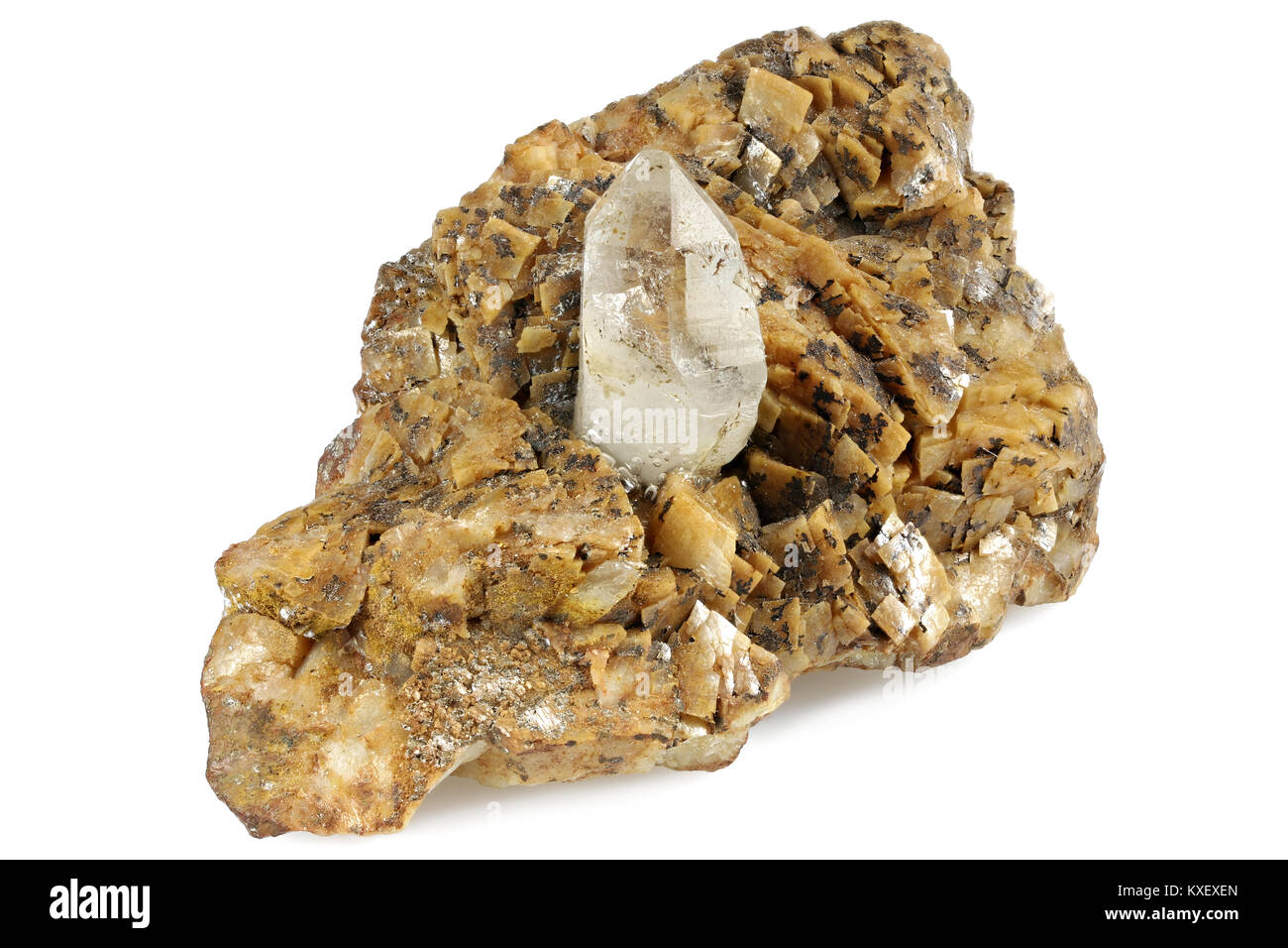 rock crystal on dolomite from Styria/ Austria isolated on white background Stock Photo