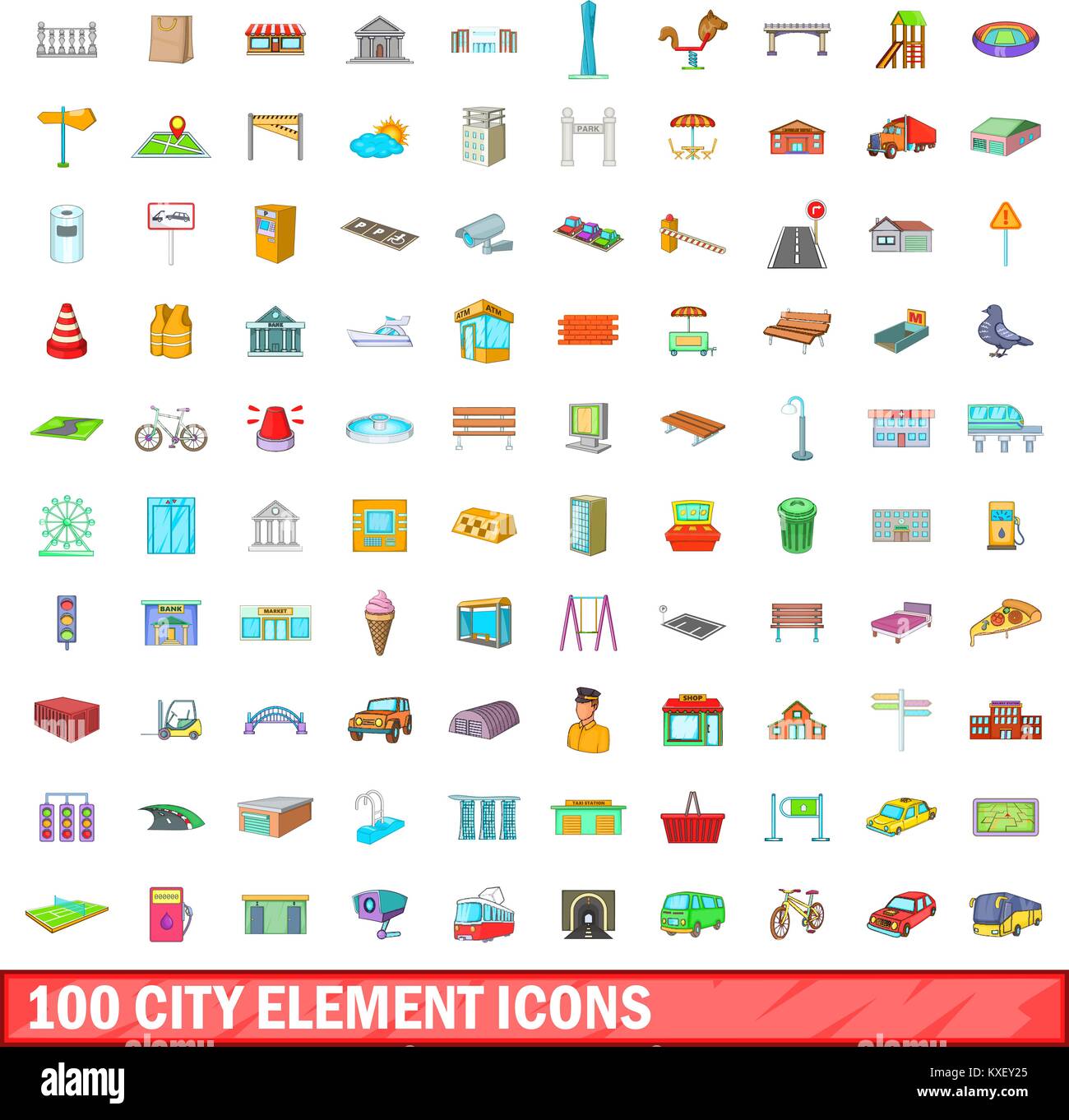 100 city element icons set, cartoon style Stock Vector Image & Art - Alamy