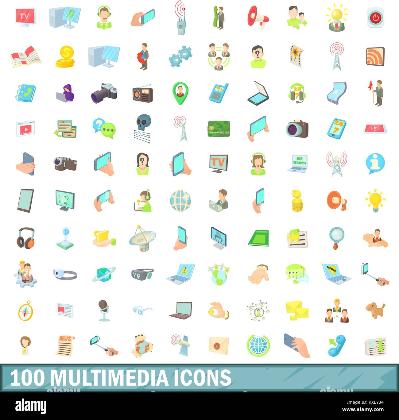 100 multimedia icons set, cartoon style Stock Vector Image & Art - Alamy