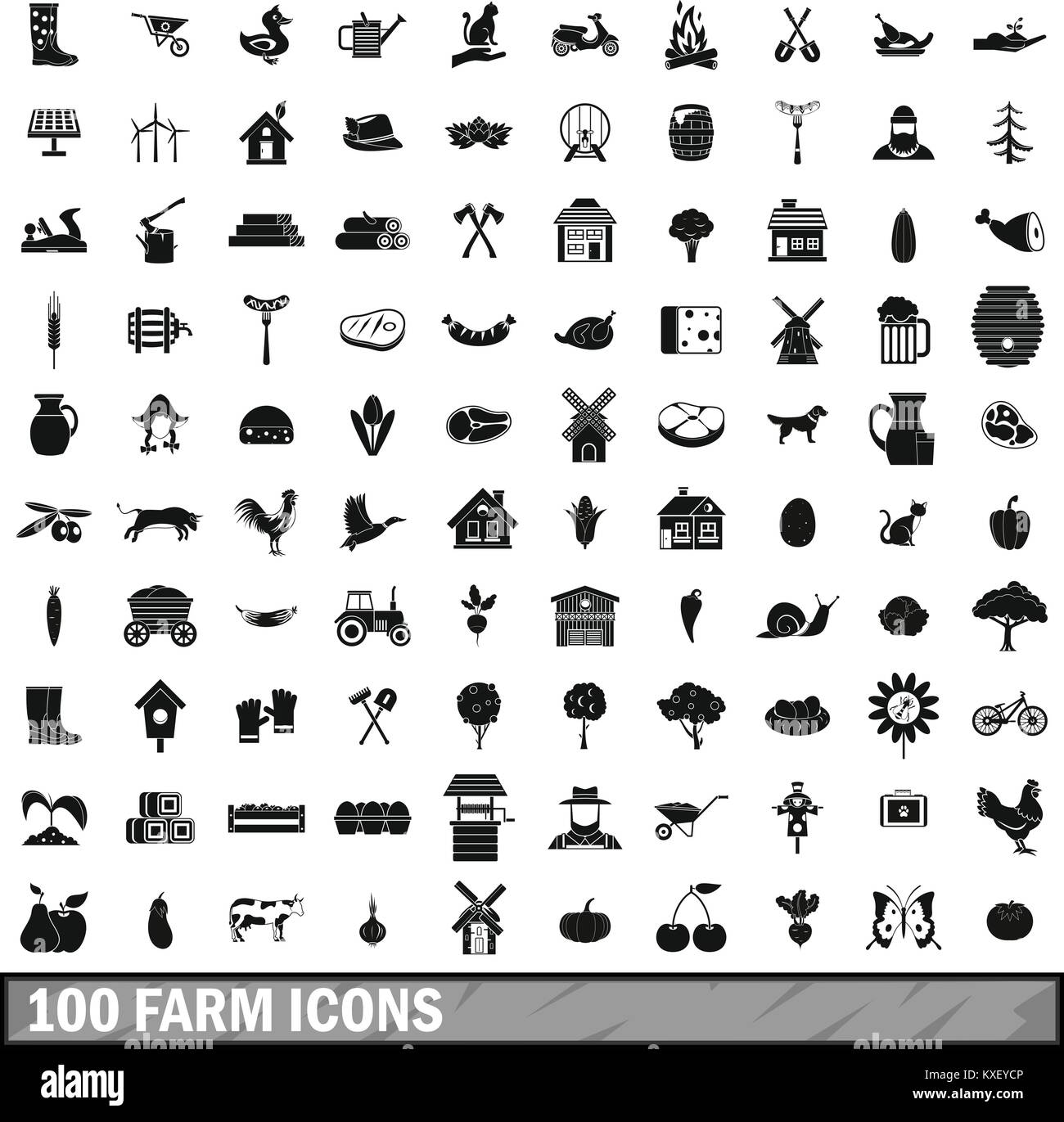 100 farm icons set in simple style  Stock Vector