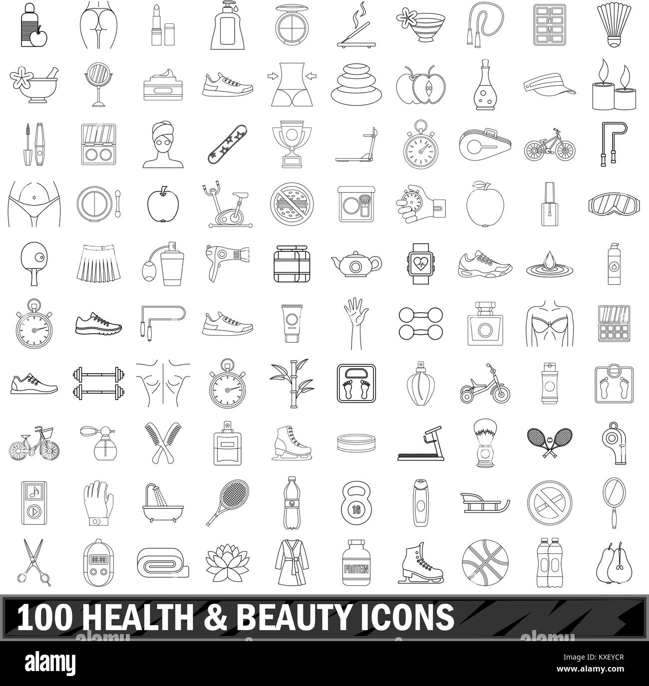 100 health and beauty icons set, outline style Stock Vector Image & Art ...