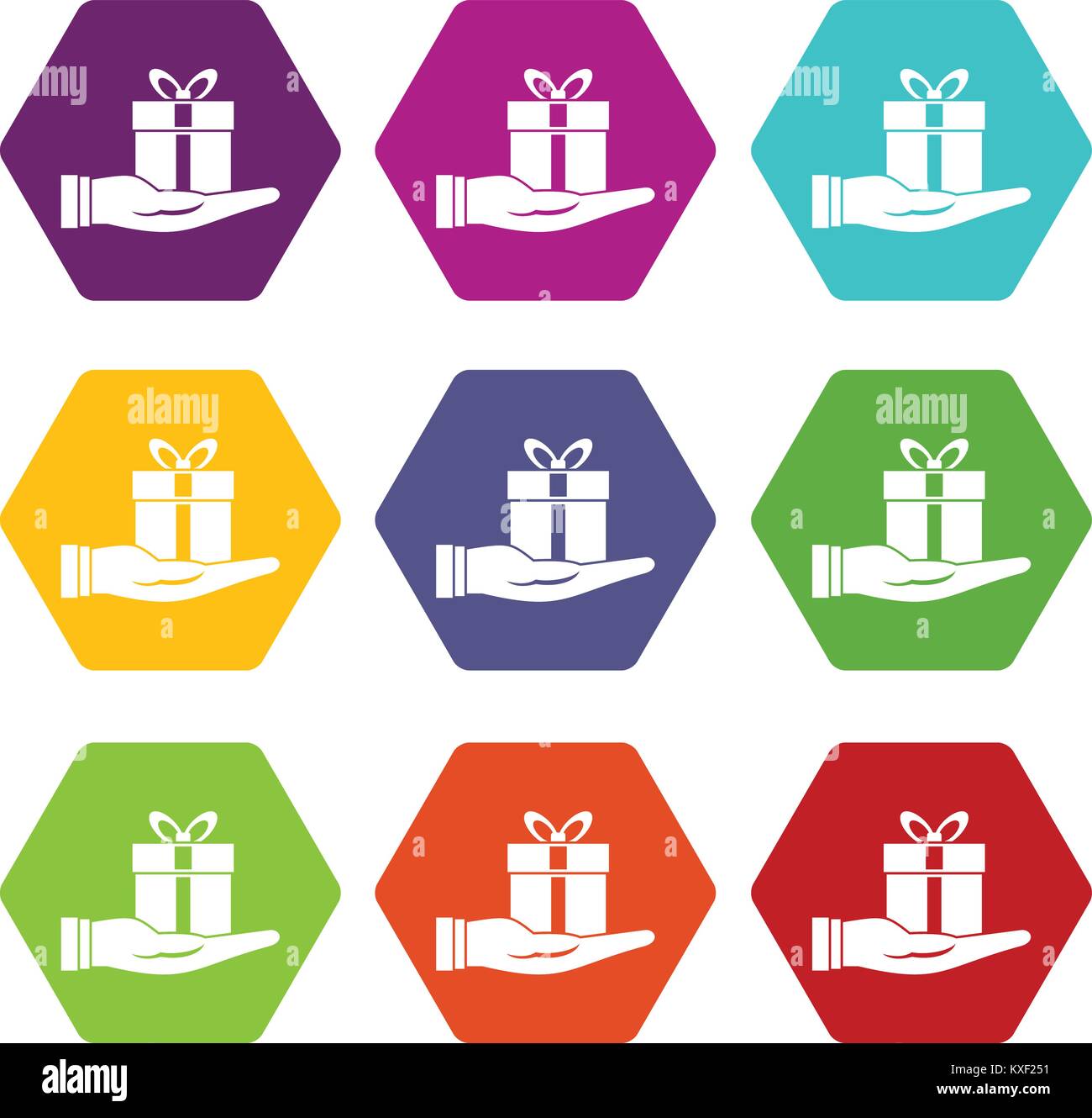 Gift box in hand icon set color hexahedron Stock Vector Image & Art - Alamy