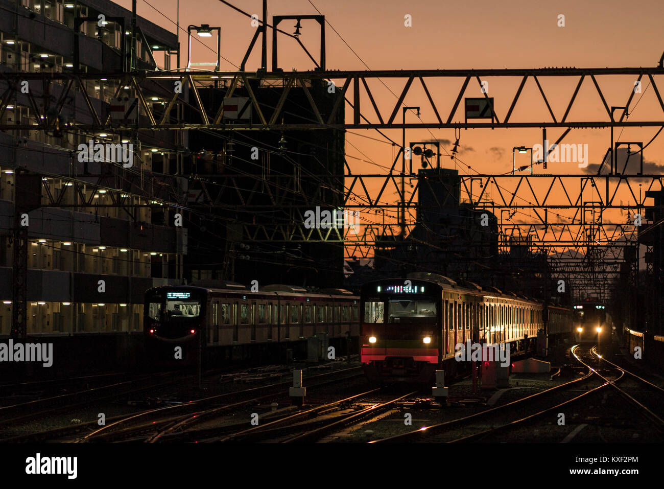Keio Line at dusk, view from Sasazuka Station,toward Daitabashi Station