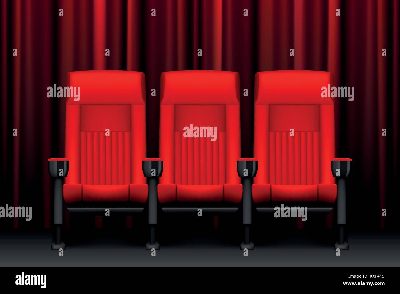 Cinema show design with red empty seats. Poster for concert, party, theater. Realistic chairs for cinema theater. vector illustration Stock Vector
