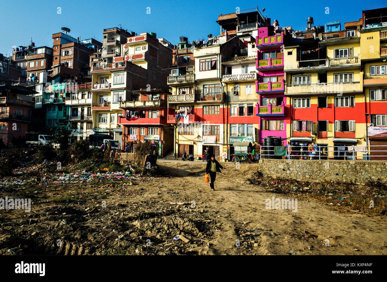 beautiful view of colourful houses in Kirtipur near Kathmandu, Nepal