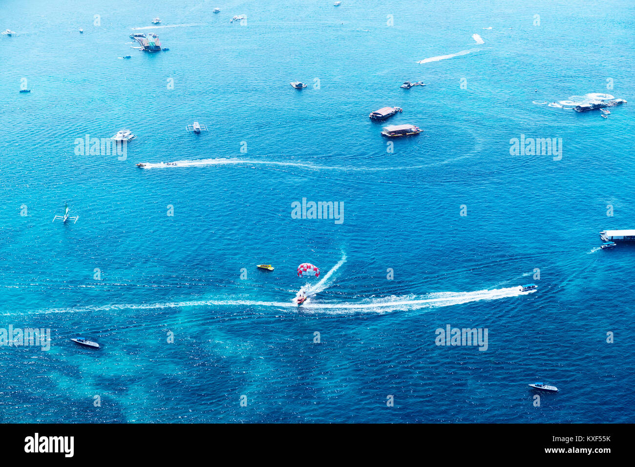 Aerial view of landscape of boats on the blue sea with many boats Stock ...