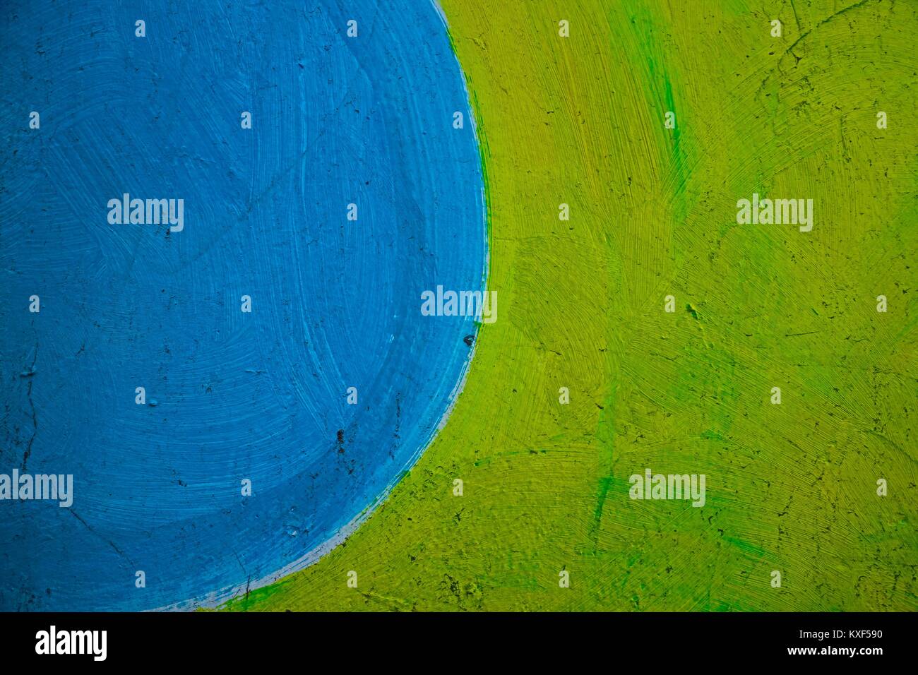 Lime green and blue painted wall background. Stock Photo