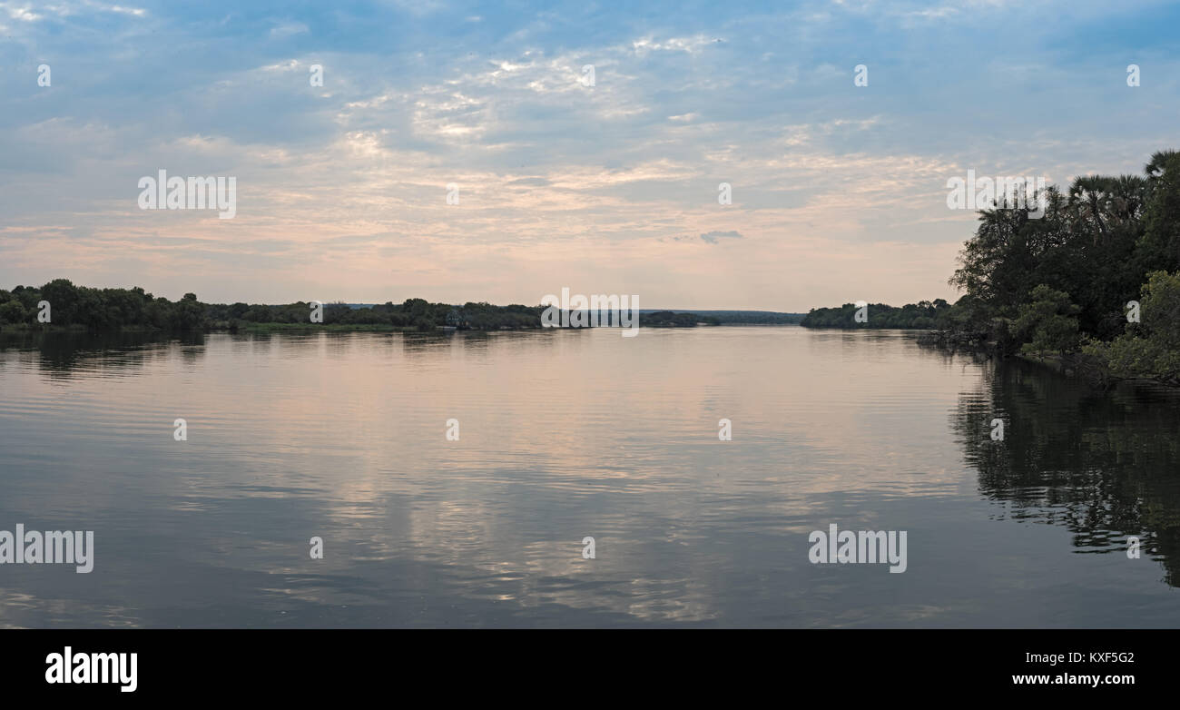 Sunset over the Zambezi River near Livingstone, Zambia Stock Photo