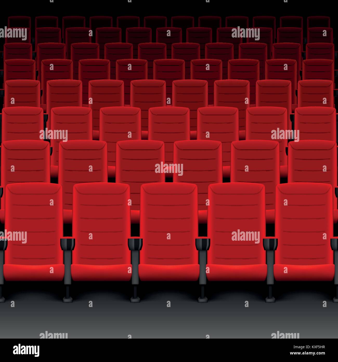 Realistic cinema hall red seats. Movie theater with rows of empty seats or chairs. Vector illustration Stock Vector