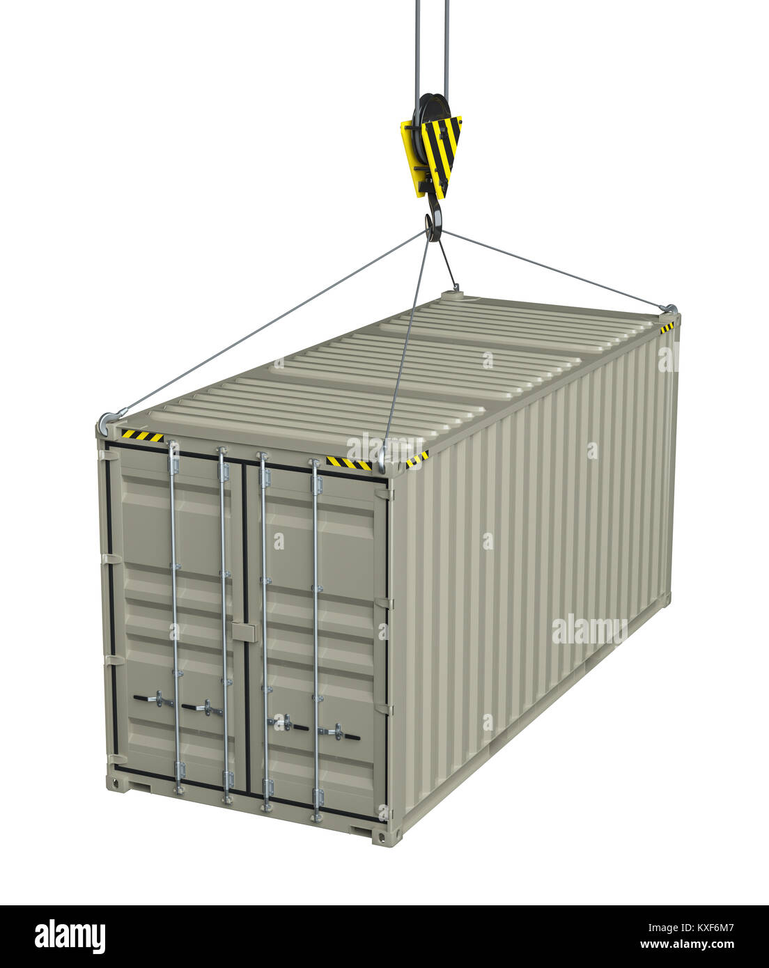 Service delivery - cargo container hoisted by hook Stock Photo
