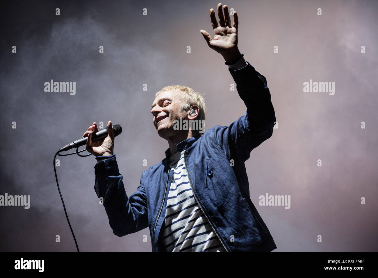 The British electronic music group Underworld performs a live concert at the Spanish music