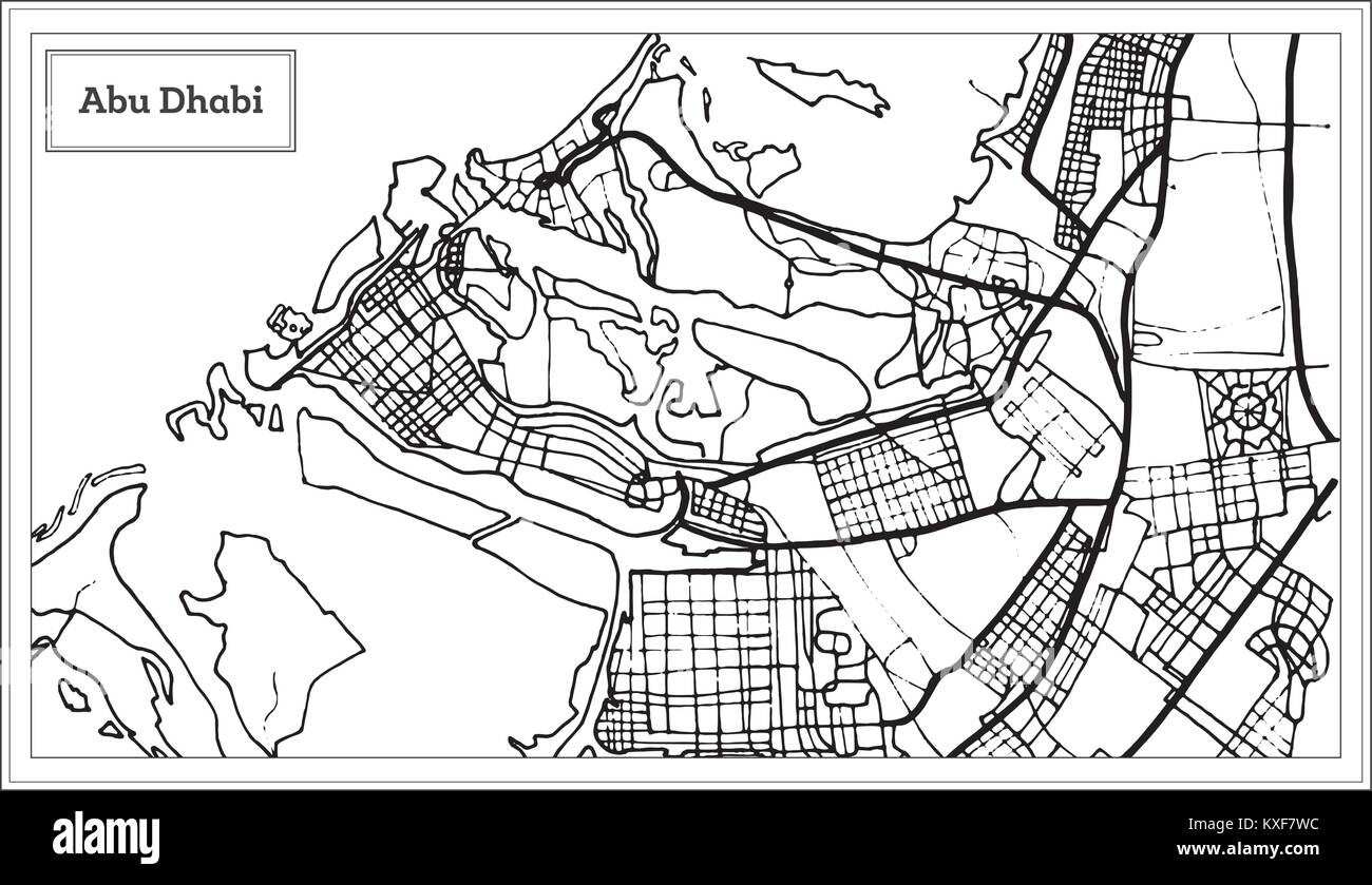 Abu Dhabi UAE Map in Black and White Color. Vector Illustration. Outline Map. Stock Vector