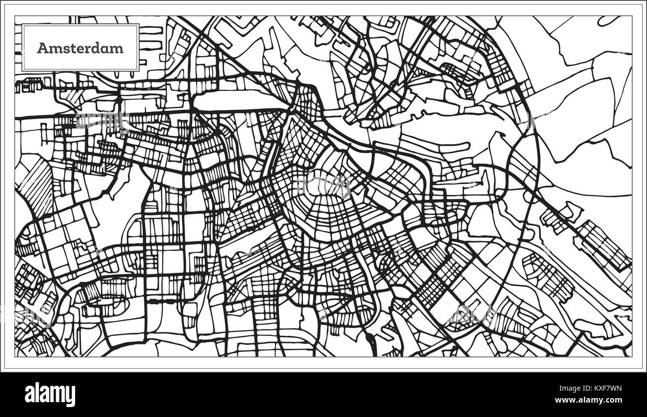 Amsterdam Holland Map in Black and White Color. Vector Illustration. Outline Map. Stock Vector