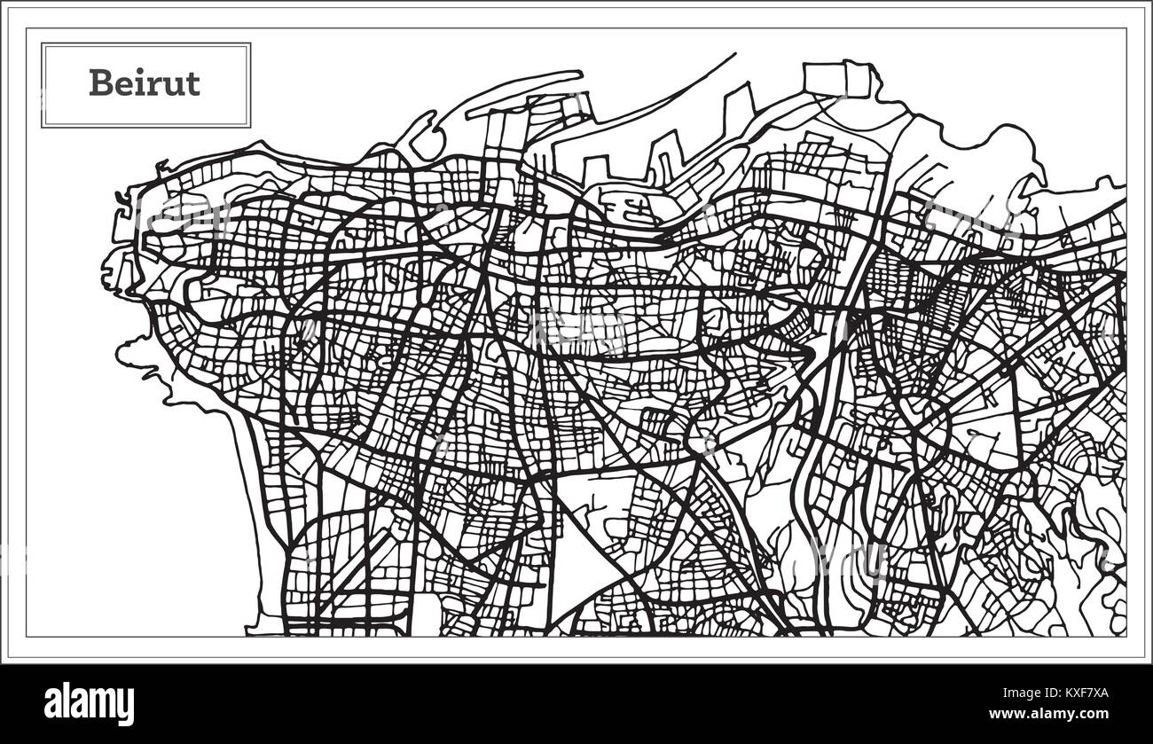 Beirut Lebanon City Map in Black and White Color. Vector Illustration. Outline Map. Stock Vector
