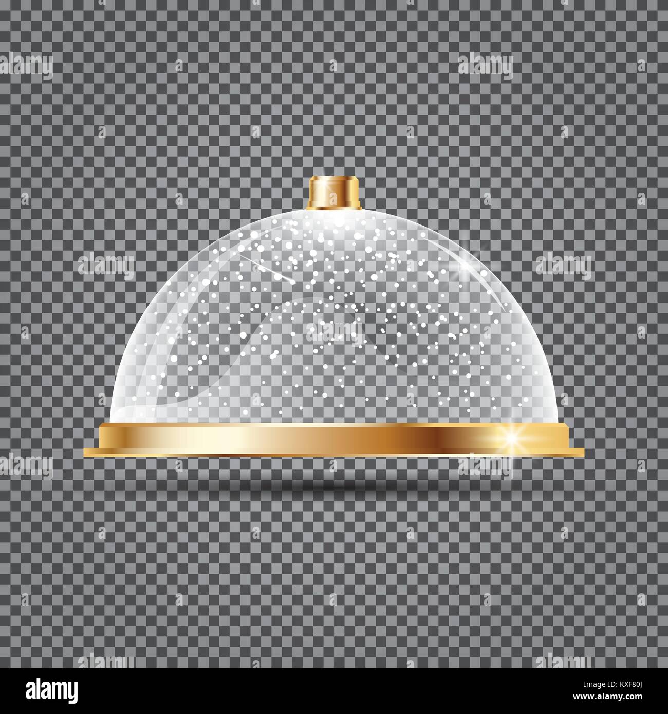 Glass Dome with Snow on Transparent Background. Vector Illustration. Stock Vector