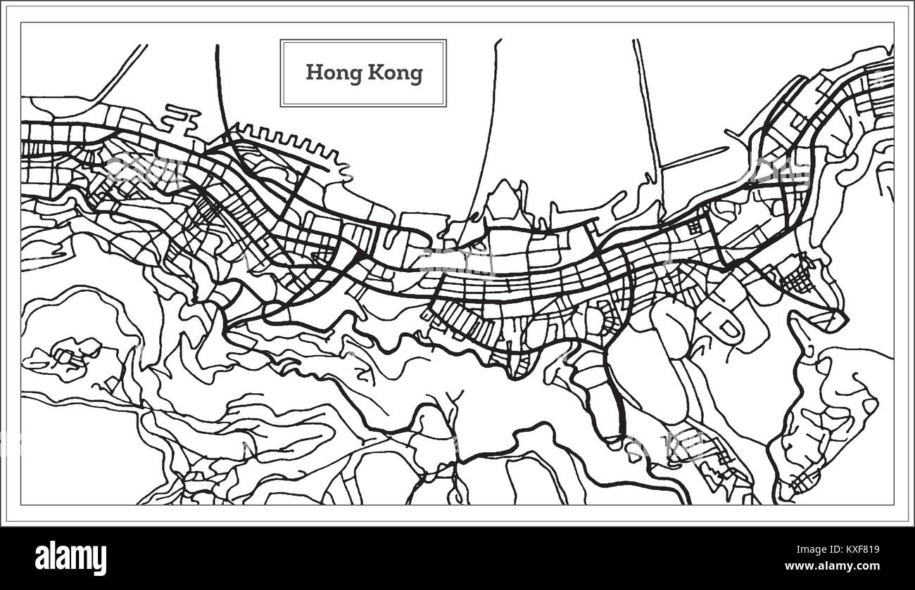 Hong Hong China City Map in Black and White Color. Vector Illustration. Outline Map. Stock Vector