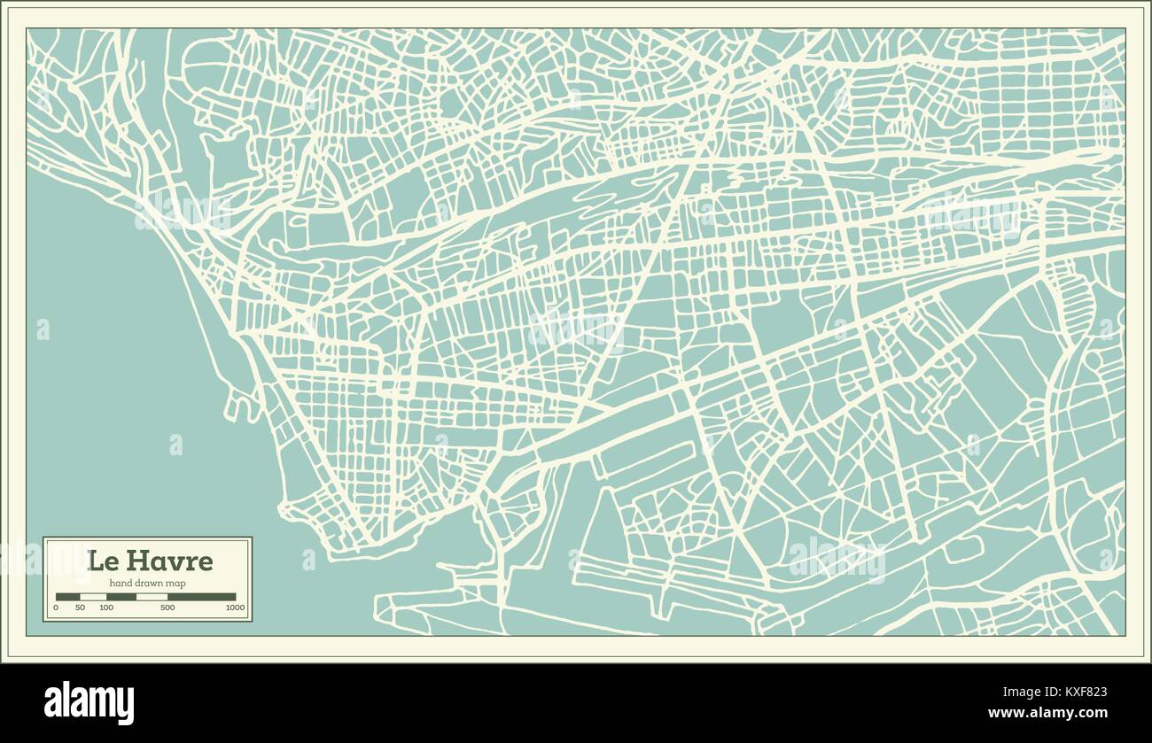 Le Havre France City Map in Retro Style. Outline Map. Vector Illustration. Stock Vector