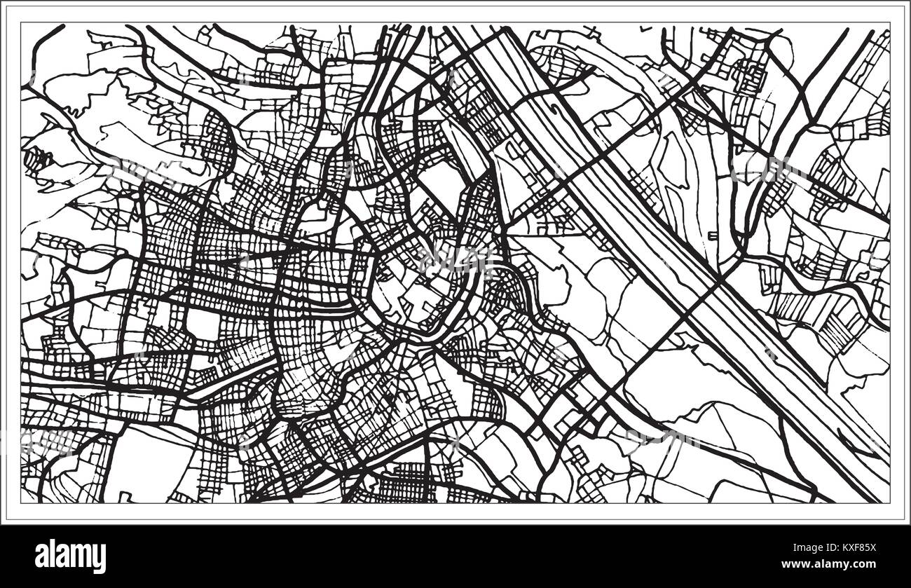 Vienna Austria Map in Black and White Color. Vector Illustration. Outline Map. Stock Vector