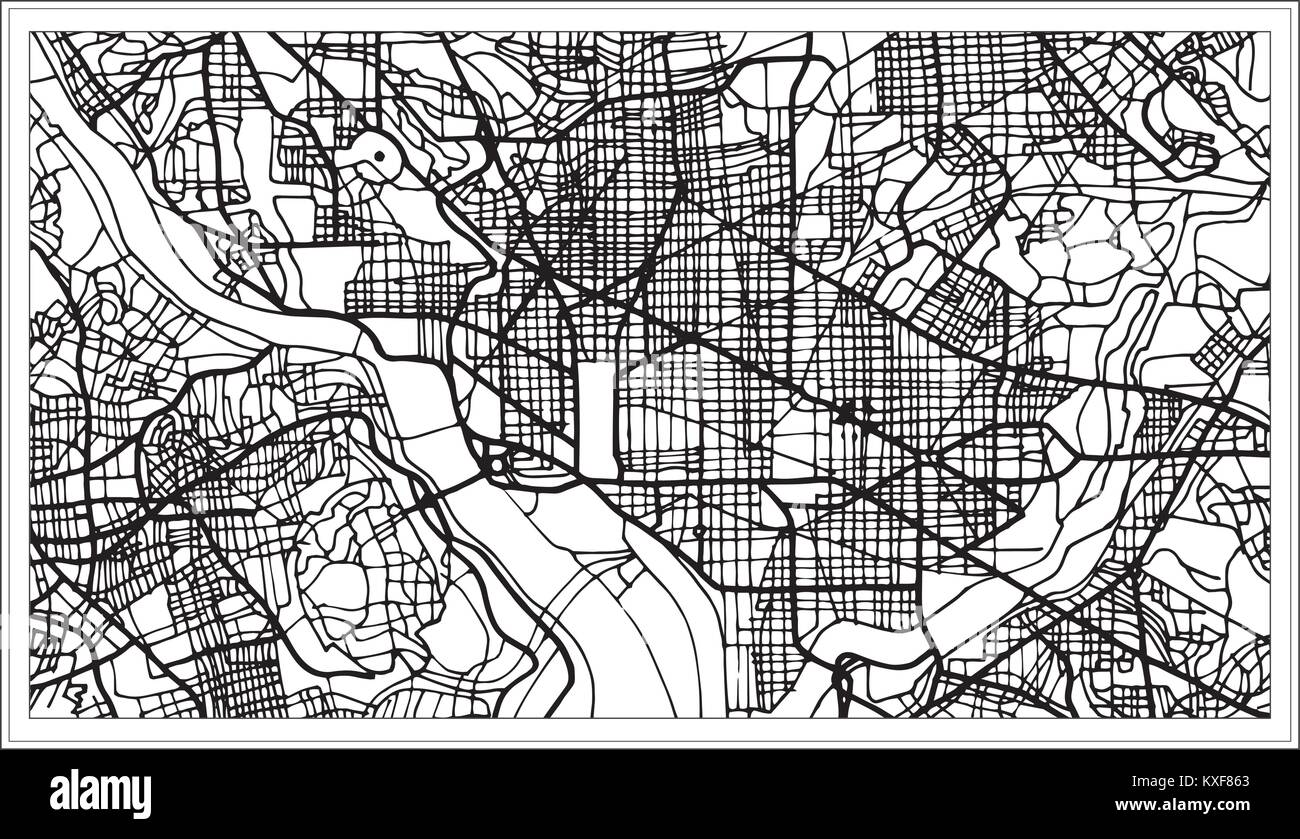 Washington DC USA Map in Black and White Color. Vector Illustration. Outline Map. Stock Vector