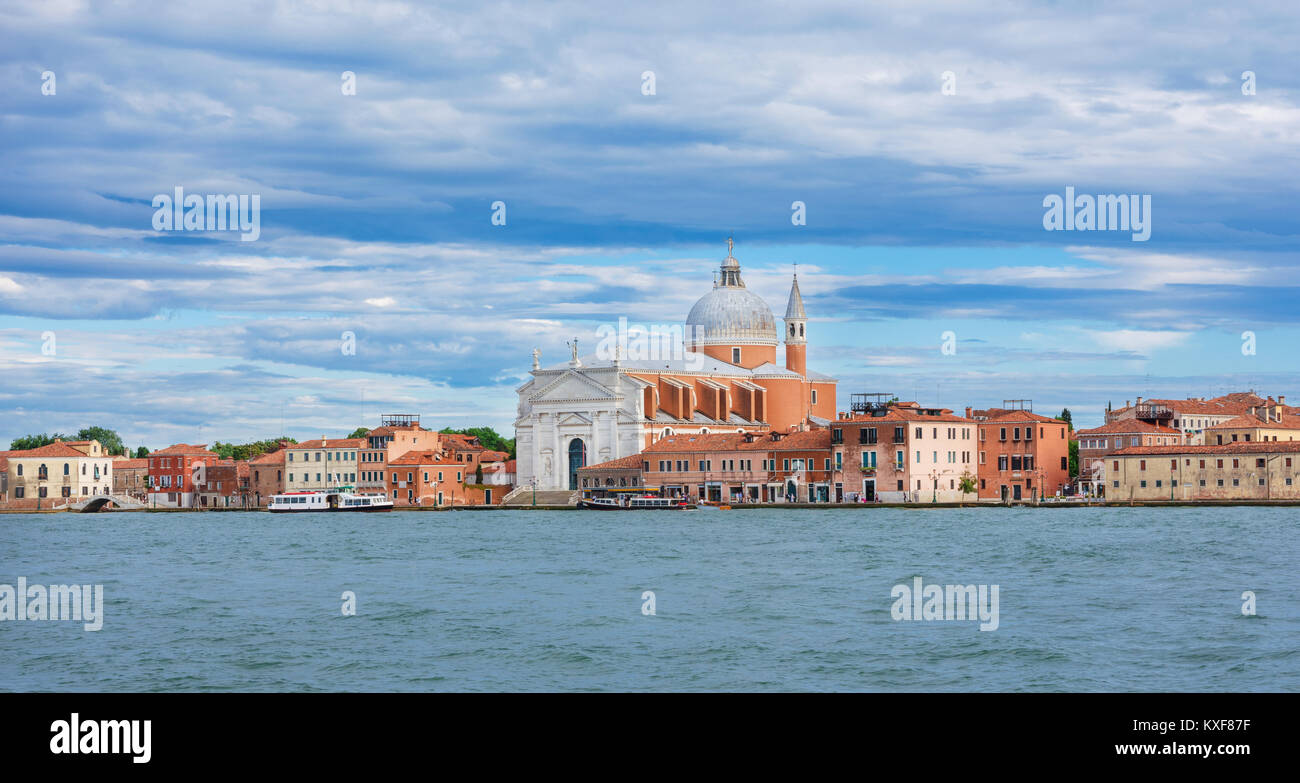 Panoramic view of the Church of the Most Holy Redeemer, knows as Redentore, on the Giudecca Island in the Venice Lagoon, designed by the famous renais Stock Photo