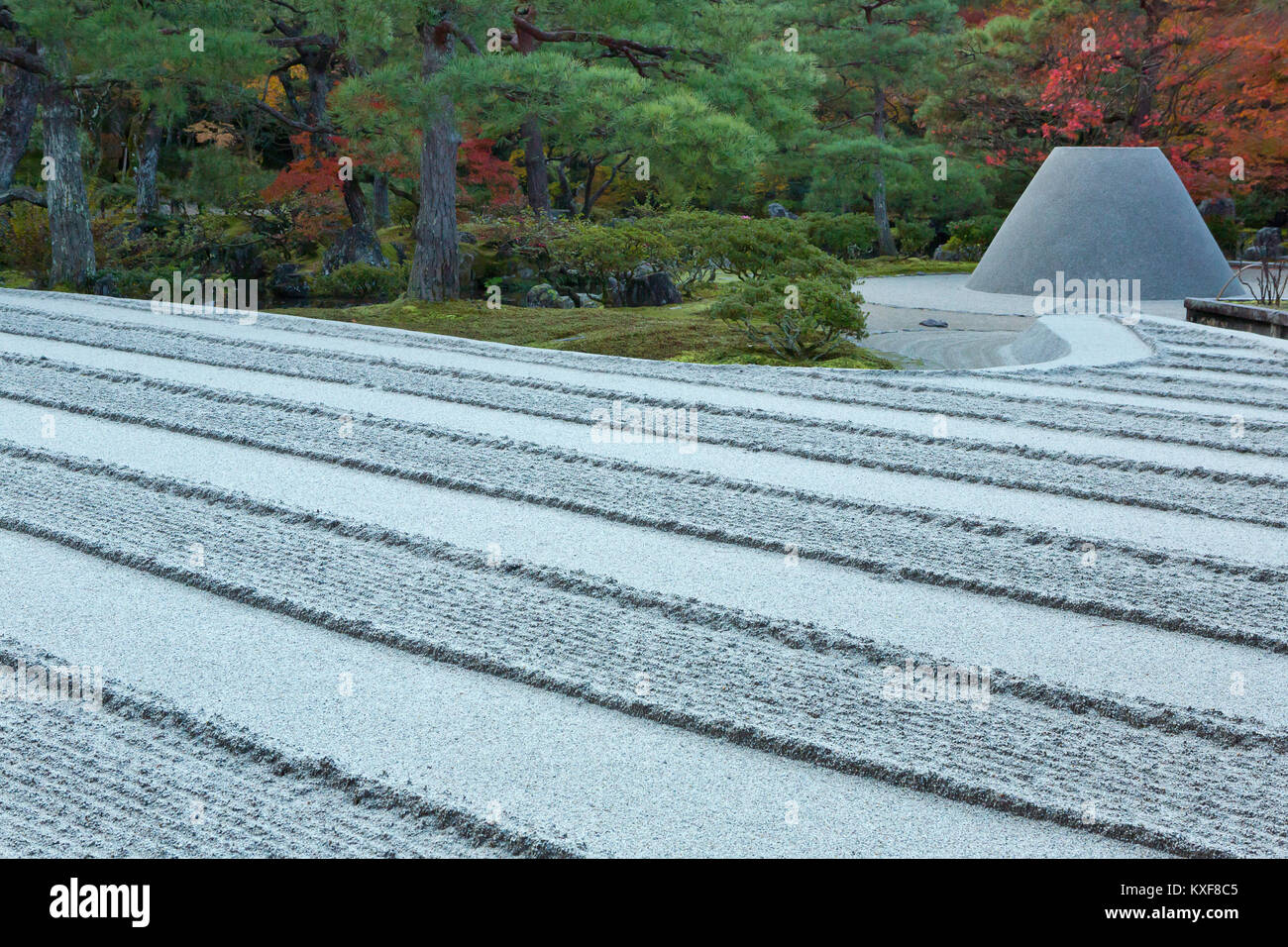 Flat Garden textures at the Ginkakuji Temple in Kyoto, Japan in the fall. Stock Photo