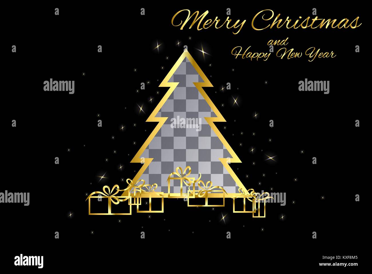 Gold christmas tree with a cut place on a black background Stock Vector ...