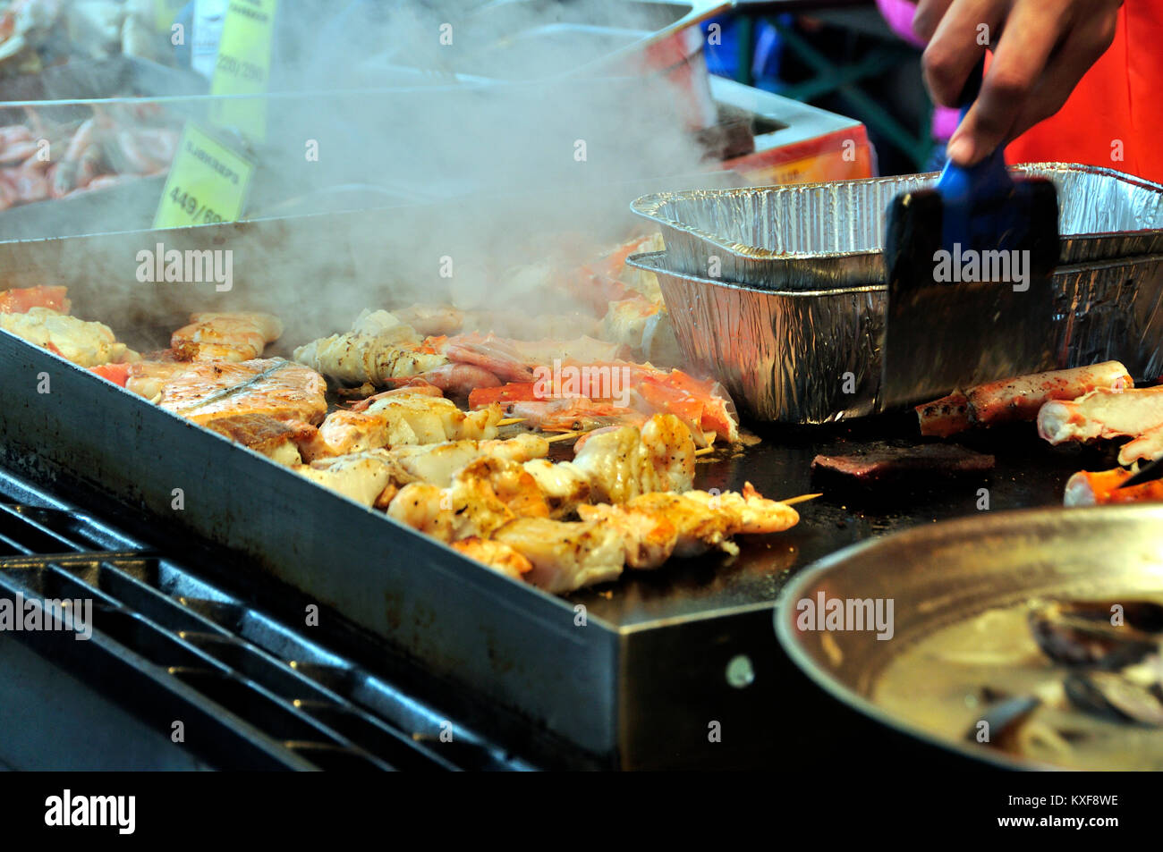 Typical dishes from the fish market restaurants in Bergen Norway Stock