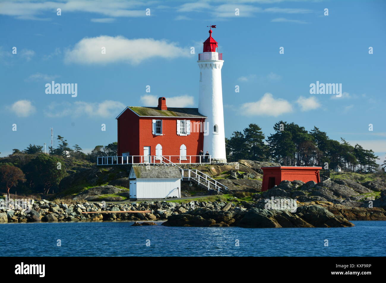 Fisgard lighthouse at Fort Rodd Hill National Historic park in Victoria BC, Canada. Stock Photo