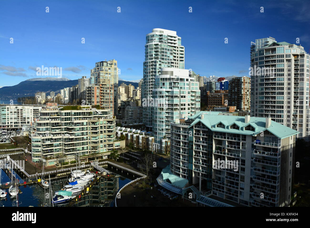 Luxury condos and high rises in False Creek in Vancouver BC, Canada. Stock Photo