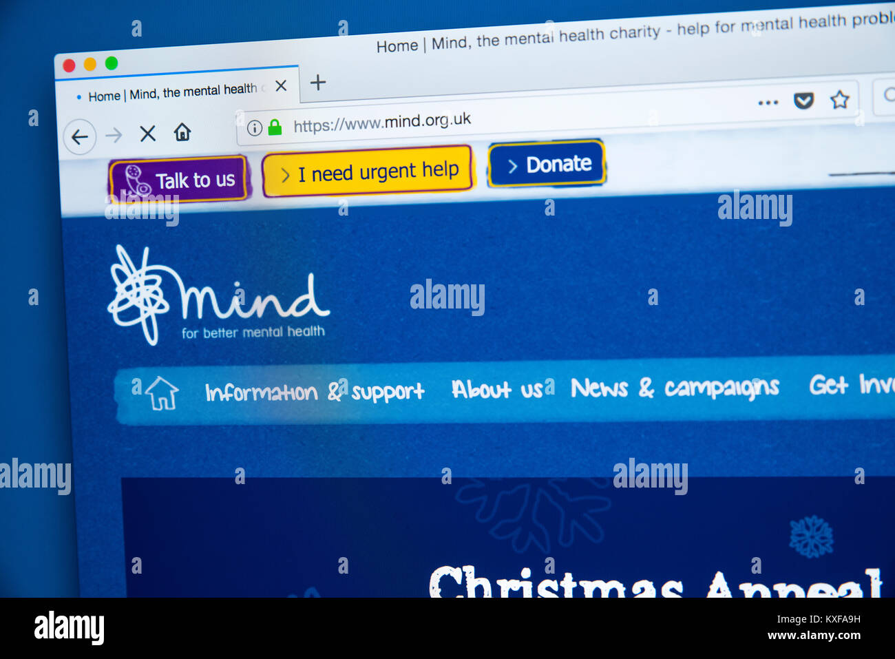 LONDON, UK - JANUARY 4TH 2018: The homepage of the official website for Mind - the mental health charity, on 4th January 2018. Stock Photo