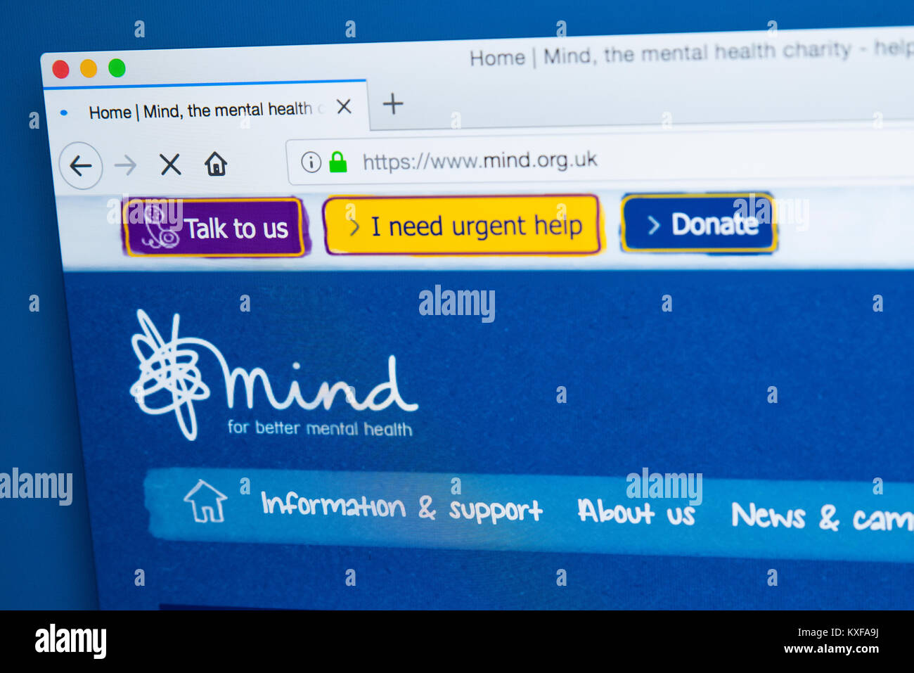 LONDON, UK - JANUARY 4TH 2018: The homepage of the official website for Mind - the mental health charity, on 4th January 2018. Stock Photo