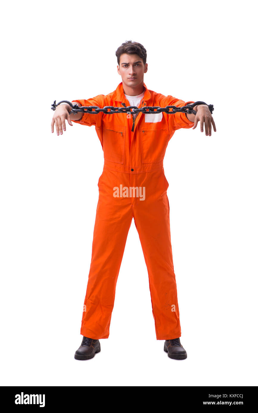 Prisoner with his hands chained isolated on white background Stock ...