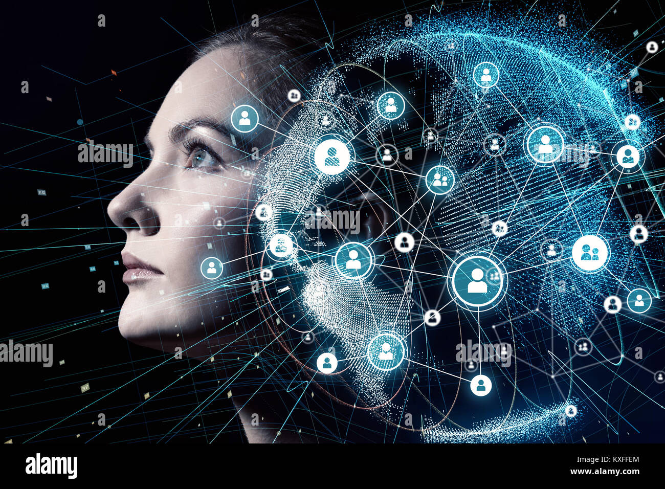 Global communication network and AI (Artificial Intelligence) concept. Stock Photo