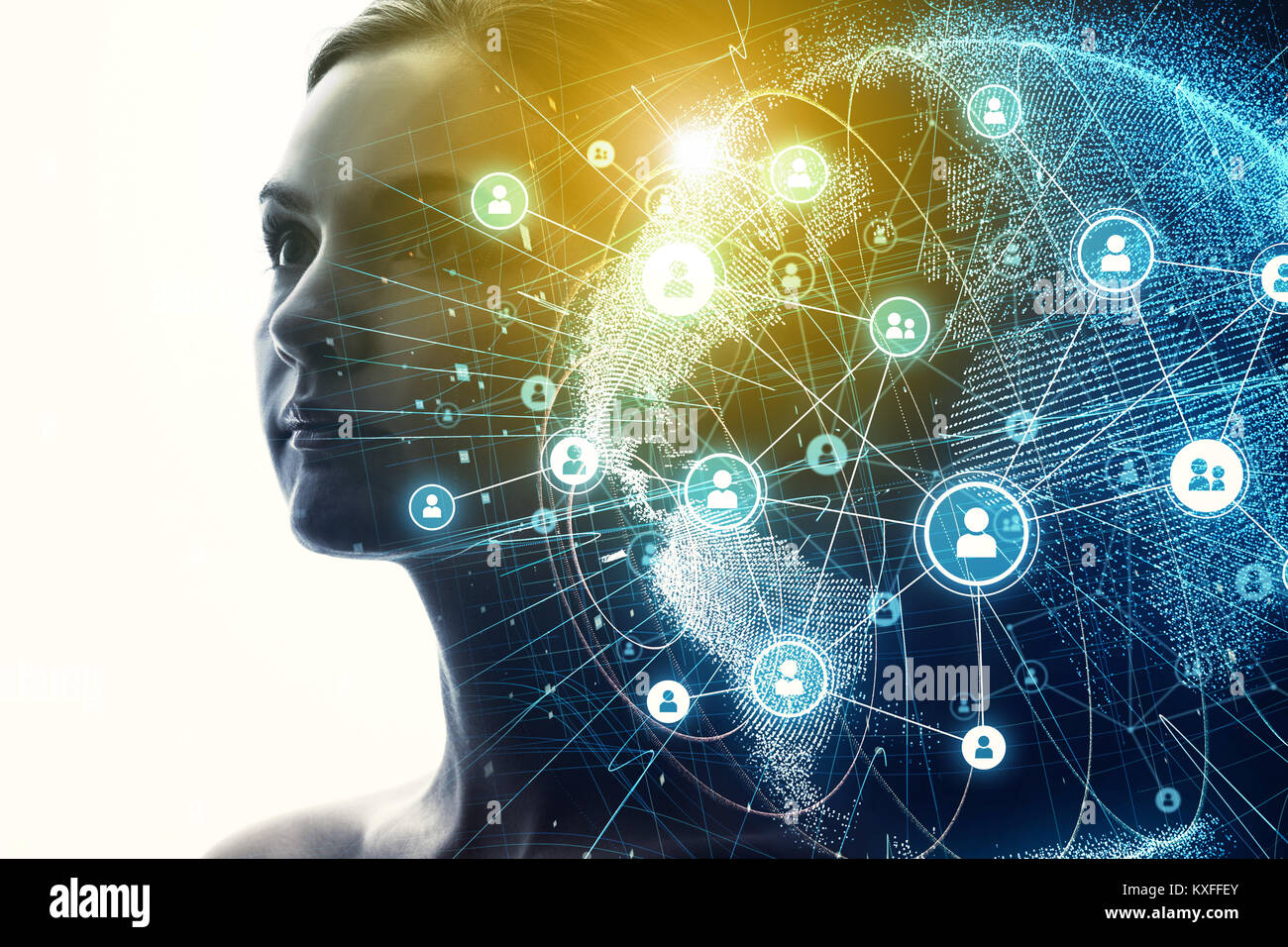 Global communication network and AI (Artificial Intelligence) concept. Stock Photo