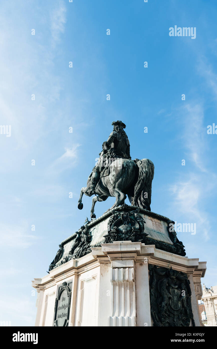 Vienna,  Austria - August 17, 2017: Low angle view of Prince Eugen equestrian statue in Heldenplatz in Vienna Stock Photo